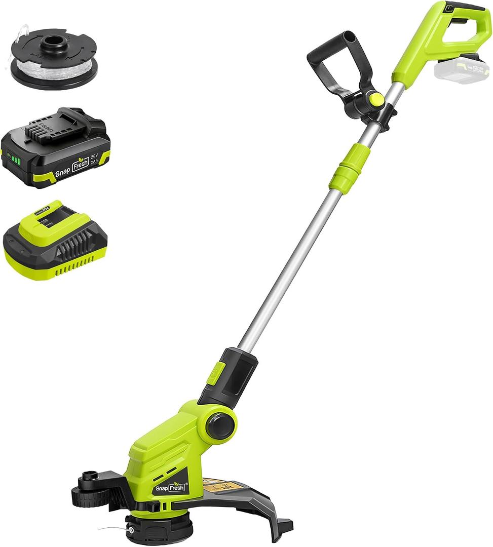 SnapFresh 20V Cordless String Trimmer, 12" 2-in-1 Weed Wacker and Lawn Edger with Wheels, 8000 RPM Auto Feed Spool, Lightweight Battery Powered Weed Eater, 2.0Ah Battery and Fast Charger Included