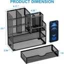 Marbrasse Mesh Pen Holder for Desk, Multi-Functional Pencil Organizer with Drawer, Desk Organizers and Accessories for Office Art Supplies (Black)