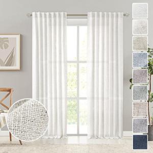 Ivory Linen Curtains 108 Inches Long for Living Room 2 Panel Set Cream White Back Tab Semi Sheer Linen Drapes Neutral Farmhouse Light Filtering Curtains Ceiling to Floor for Large Window 9FT