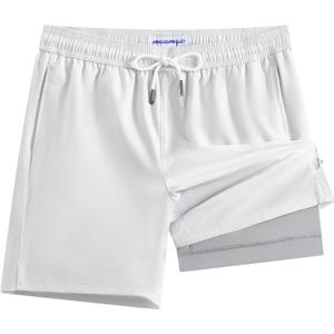 maamgic Mens Swim Trunks with Compression Liner 7 Inch Inseam Mens Bathing Suit Quick Dry Swimming Trunks Swimsuit (XX-Large, White)