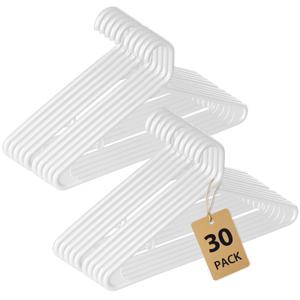 Heavy Duty Plastic Hangers – Super Thick & Reinforced with 20lb Capacity for Coats, Jackets, Pants – Durable Non-Slip Closet Hangers for Heavy Clothing (White, 30 Pack)