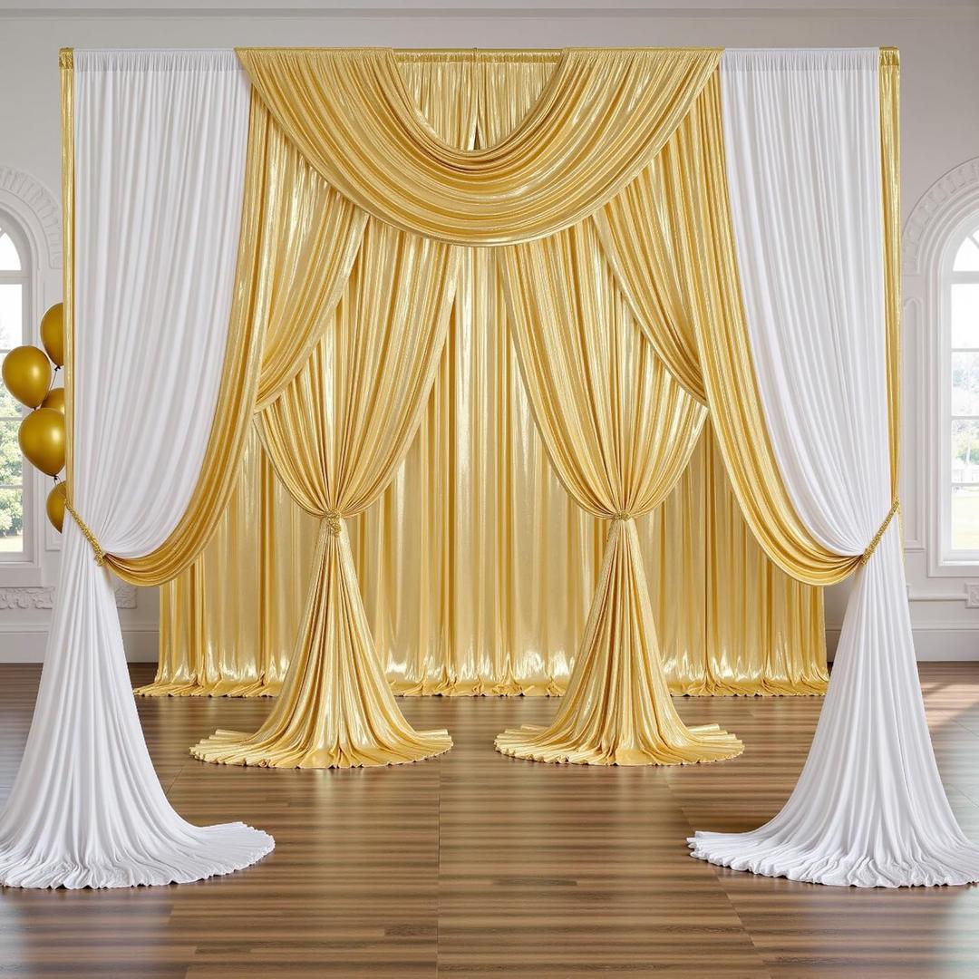 PartyVillage 30x10FT Gold Sequin Backdrop Curtain -6 Panels 5x10FT Wrinkle Free Shimmer Back Drop Cloth, Glitter Backdrop Drapes for Photography, Birthday, Wedding, Graduation Background (30FTx10FT (W5'xH10', 6 Panels)) PartyVillage 30x10FT Gold Sequin Backdrop Curtain -6 Panels 5x10FT Wrinkle Free Shimmer Back Drop Cloth, Glitter Backdrop Drapes for Photography, Birthday, Wedding, Graduation Background (30FTx10FT (W5'xH10', 6 Panels))