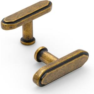 Asidrama 10 Pack Brushed Antique Brass Kitchen Cabinet Knobs Cabinet Hardware Zinc Knobs for Dresser Drawers (Single Hole)