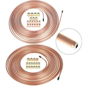 waltyotur Upgraded Flexible 25 Ft. 1/4 & 3/16 Brake Line Tubing Kit Copper Plating Tube Roll (Includes 16 & 16 Fittings)