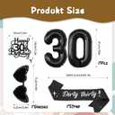 Dirty 30th Birthday Decorations Women - 5 Pcs Black Sash Sunglasses Cake Topper Glasses Number Foil Balloons Thirty Decor For Her 30 Year Old Party Gifts Favors
