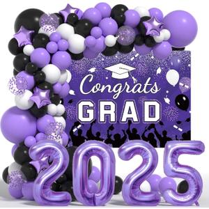 Graduation Decorations Class Of 2026: Purple and Black 2026 Graduation Balloons Arch Kit Congrats Grad Backdrop 136PCS Party Supplies for High School & College Celebrations