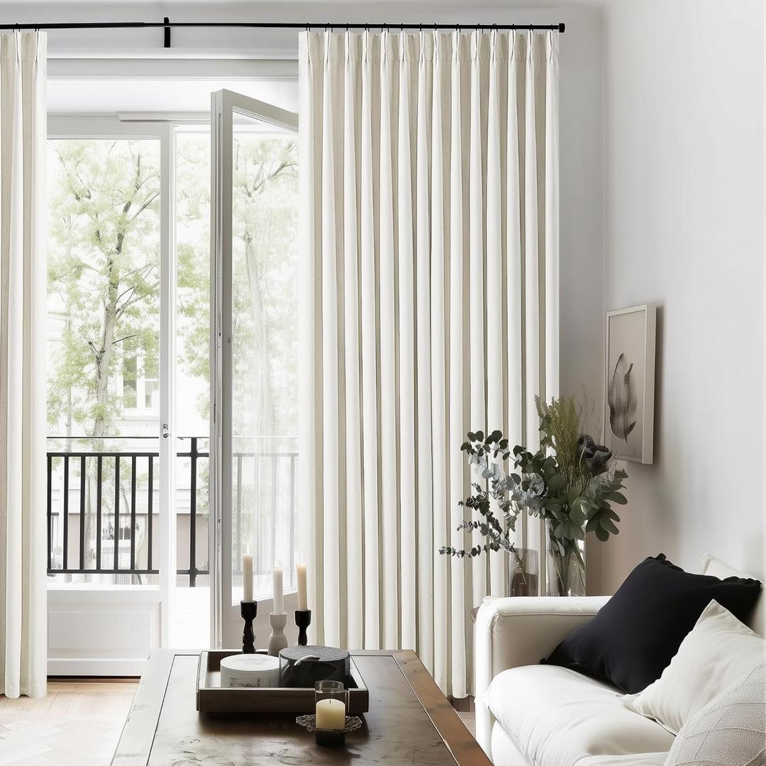 TWODRAPES Natural Pinch Pleated Linen Blackout 105 Inch Curtains 2 Panels for Living Room Bedroom Thermal Insulated 100% Black Out Linen Drapes with Liner Room Darkening Window Curtains 40x105