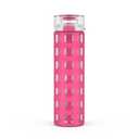 Ello Syndicate 20oz Reusable Glass Water Bottle with One-Touch Leak Proof Flip Lid and Protective Non-Slip Silicone Sleeve and Carry Loop for Coffee, Tea and Water, BPA-free, Dishwasher Safe, Pink