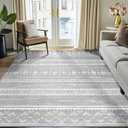BESTSWEETIE 6x9 Area Rugs for Living Room Washable Moroccan Farmhouse Neutral Geometric Low Pile Non-Slip Soft Print Pattern Rug for Bedroom Kitchen Dining Room Entryway Grey/White