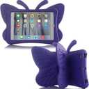 iPad 7 8 9 10.2 Kids Case 3D Cute Butterfly 10.2 inch ipad 9th 8th Generation Tablet Case For Kids Girls Light weight EVA Foam Stand Shockproof Rugged Heavy Duty Kid Friendly iPad Cover Purple