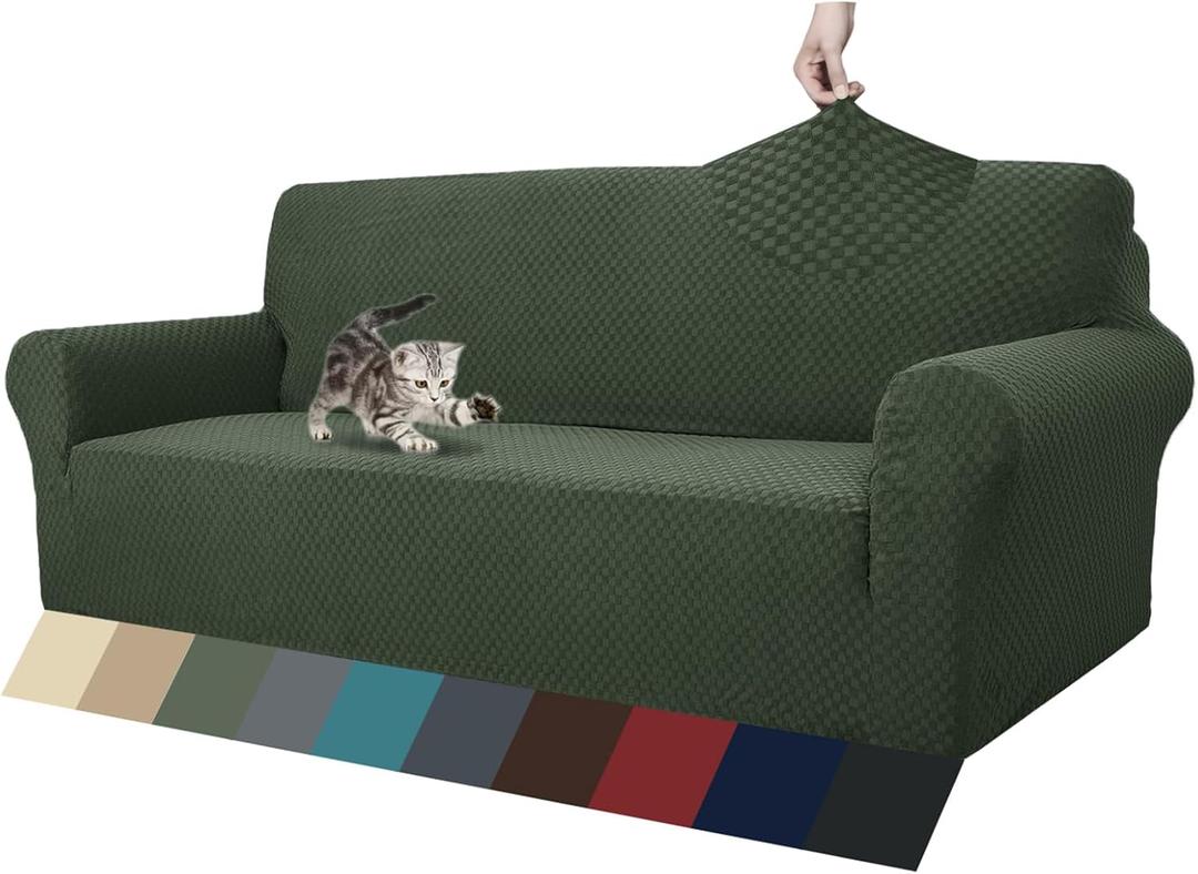 ZNSAYOTX 1 Piece Jacquard Couch Covers for 3 Cushion Couch High Stretch Sofa Cover for Pets Dogs Anti Slip Extra Large Sofa Slipcovers Furniture Protector (XL Sofa, Army Green)