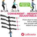 LaScoota Kick Scooter for Kids Ages 6+, Teens & Adults, Large 8" Sturdy Urethane Wheels. Adjustable Handlebar, Lightweight, Foldable, 220lbs Max Load