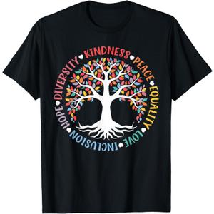 Kindness Peace Equality Love Inclusion Hope Diversity Retro T-Shirt (Small, Black)