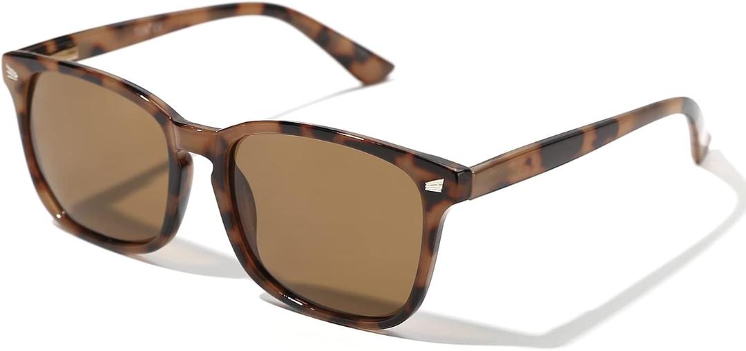 TIJN Polarized Sunglasses for Women's and Mens, Classic Square Frames Shades for UV Protection, Stylish and Trendy Sunnies (16.tortoise Frame / Brown Lens)