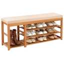 47.2 in Shoe Rack Bench with Cushion, 3 Tier Bamboo Entryway Bench with Storage for Entryway, Hallway, Bedroom, Living Room
