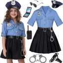 Girls Police Officer Costume Kids Cop Outfit for Halloween Party Dress Up (5-6 Years)