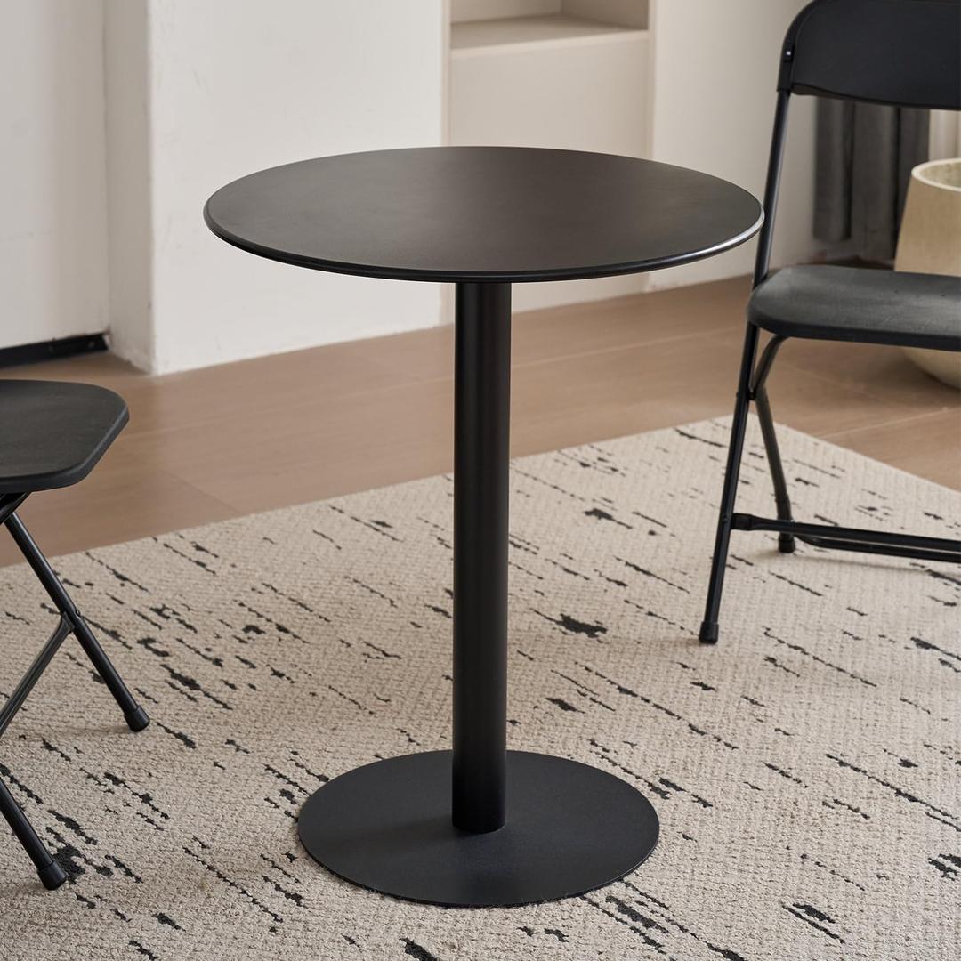 Round Dining Table 24" Circle Tulip Table with Metal Thickened Tabletop & Sturdy Metal Pedestal Mid Century Modern Leisure Bistro Kitchen Tables 2 People Small Places Living Room Cafe,Black