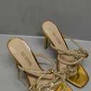 DREAM PAIRS Women's Double Bowknots Crystal Sandals Clear Slingback Heels Square Toe Shoes for Party Wedding Size 7.5