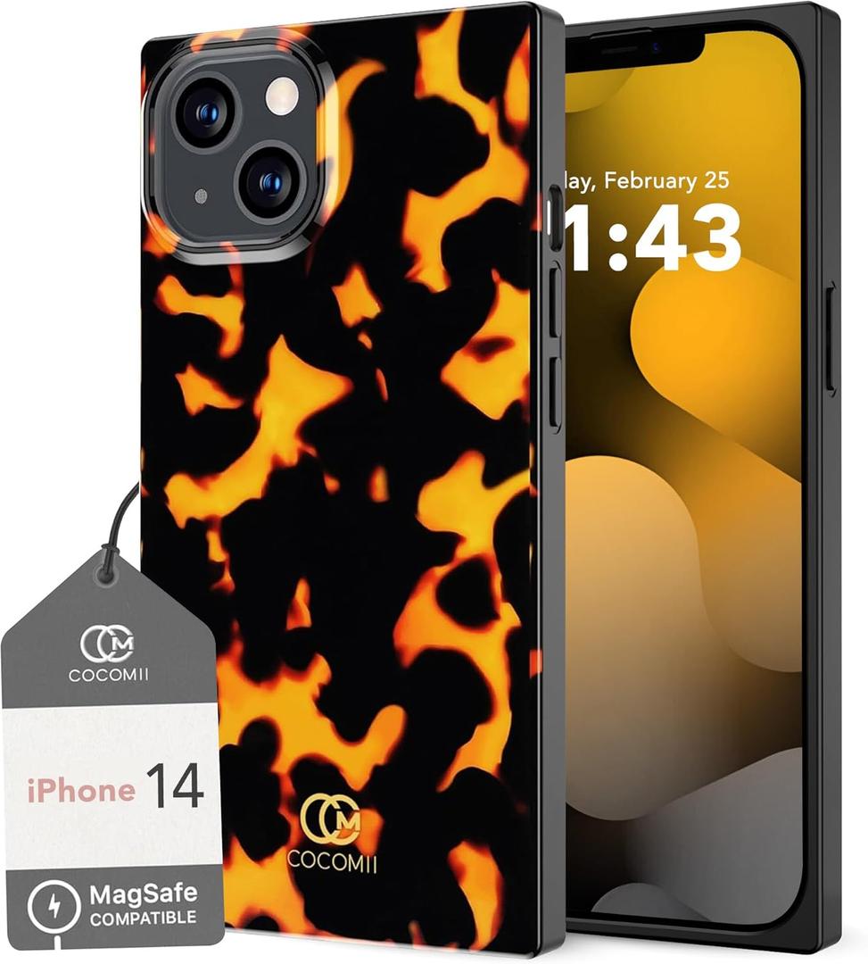 Cocomii Rectangle Case for iPhone 14/iPhone 13, Compatible with MagSafe, Mandarin Tortoiseshell