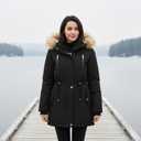 Women's Sherpa Fleece Down Jacket Thicken Winter Coat Warm Parka with Hood (Black, XXL)
