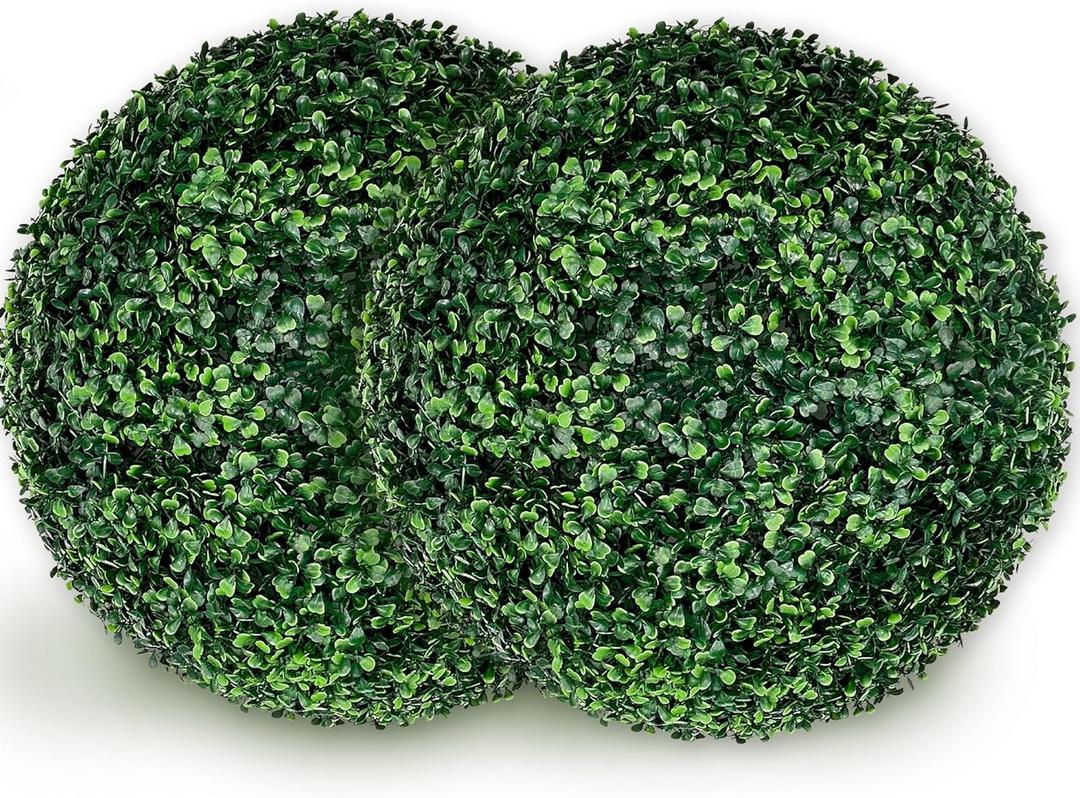 Artificial Plant Topiary Ball: UV-Anti 2 PCS 24 Inch 4-Layer Leaf Faux Boxwood Decorative Balls for Wedding, Balcony,Garden, Backyard and Indoor & Outdoor Greenery Home Dcor