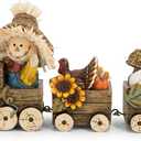 Hodao Harvest Festival Scarecrow Train Decoration  Thanksgiving Table Centerpiece Gift with Pumpkins, Turkey & Give Thanks Sign, Autumn Farmhouse Decor for Fall Party, Dining Table & Home