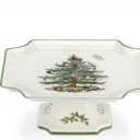 Spode Christmas Tree Footed Square Cake Plate - 10-Inch Holiday Cake Stand for Desserts, Cupcakes, and Treat Display - Made of Fine Porcelain with Iconic Christmas Tree Design, Dishwasher Safe