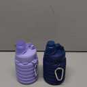 Collapsible Water Bottles Travel water bottle Sports Portable Sport Water Bottle Reusable Water Bottles comes with mountaineering Buckle 500ml silicone Water-proof camping water bottle (Dark blue+purple)