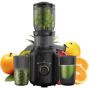 Cold Press Juicer Machines Vegetable and Fruit, 4.1" Large Feed Chute Powerful Slow Masticating Juicer, Juice Extractor Machine BPA Free Easy Clean Self Feeding High Juice Yield