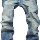 ACEFAST INC Men Ripped Straight Denim Jeans Retro Button Fly Pants Fashion Trousers Blue Size 33