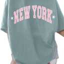Avanova Short Sleeve New York Graphic Print Casual Summer T Shirt Women Oversized (Medium, New York Tea Green)