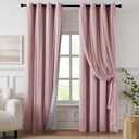 100% Blackout Curtains for Bedroom, Double Layer Pink Curtains, Black Out Curtain 63 inch Long with Sheer Overlay for Living Room, Room Darkening Window Drapes with Grommet, 52" W x 63" L