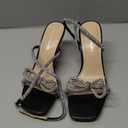 DREAM PAIRS Women's Double Bowknots Heels Open Square Toe Ankle Strap Crystal Rhinestone Dress Sandals for Party Wedding, Size 8