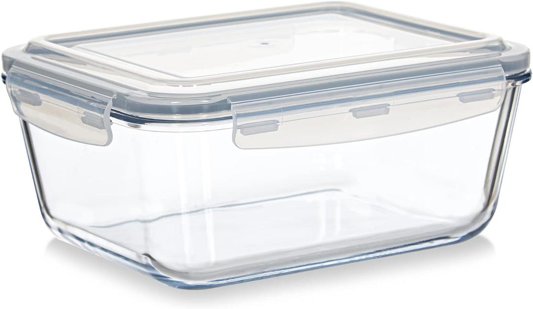 Large Glass Food Storage Container - Baking Containers with Hinged Locking Lids. 100% Leak Proof. 12 Cups / 3000 ml