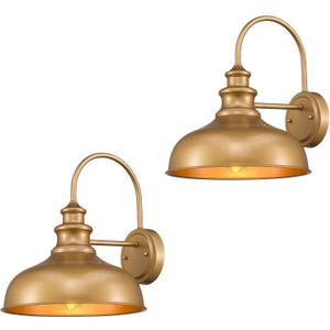 zeyu 2 Pack Industrial Gooseneck Wall Light, 11 inches Barn Light Fixture, Hand-Painted Gold Finish, 02A390-2 AG