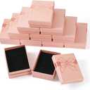 Boutigem 12 Pack Pink Bowknot Printed Jewelry Gift Boxes 3.54 x 2.76 Inch Small Rectangle Jewelry Packing Boxes with Lids Cardboard Paper Gift Case for Earrings Necklaces Bracelets Jewelry Display