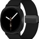 Stretchy Bands with Magnetic Clasp Compatible for Samsung Galaxy Watch 8 Band 40mm 44mm/Samsung Galaxy Watch 8 Classic Band 46mm, Nylon No Gap Sport Strap Wristbands for Men Women (Black)