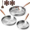 CAROTE 7-Piece Tri-Ply Stainless Steel Frying Pan Set, Skillet Set 8"/10"/12", Induction Compatible, Oven & Dishwasher Safe, Gold Handle