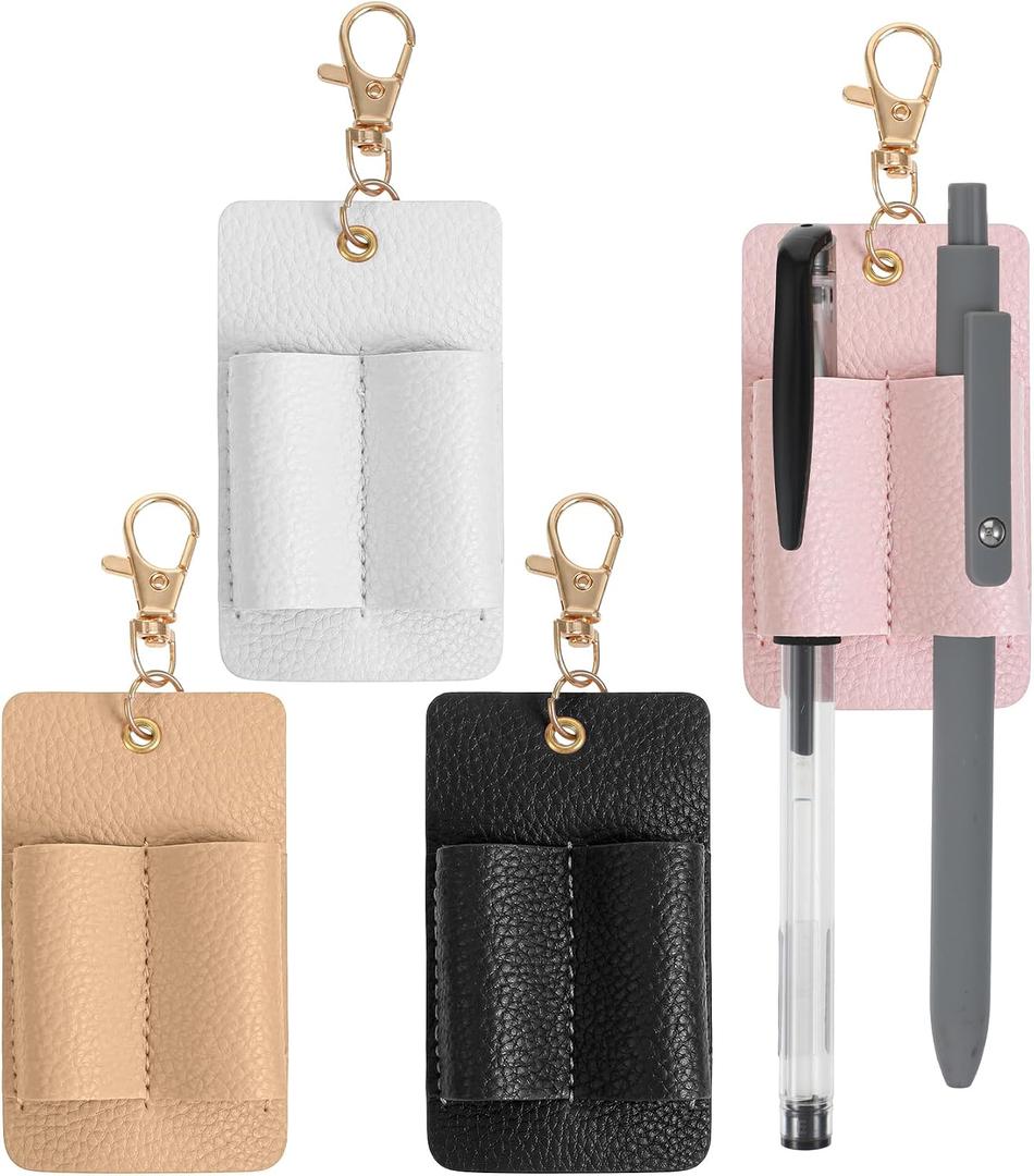 2 x 3 Pcs Pen Holder for Lanyard, Pen Holder for Badge Reel with Badge Attachment, Double Hole Design for Secure & Durable Use (Black, White, Pink)