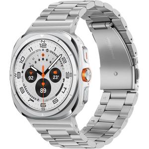 Tasikar Stainless Steel Bands Compatible with Samsung Galaxy Watch Ultra 47mm, No Gap Men Women Genuine Strap for Galaxy Watch Ultra 47mm, Silver