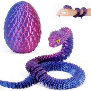3D Printed Snake 24'' Flexible 3D Printed Articulated Snake Toy with Snake Eggs - Realistic 3D Printed Animal for Desk Decor, Easter & Birthday Gift for Adults (Purple)