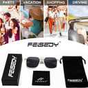 FEISEDY Trendy Square Aviator Sunglasses Women Men, Vintage Rectangle Stylish Frame UV400 Sun Glasses B9122 (White)