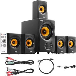Acoustic Audio AA5170 Home Theater 5.1 Bluetooth Speaker System 700W with Powered Sub (Gold)