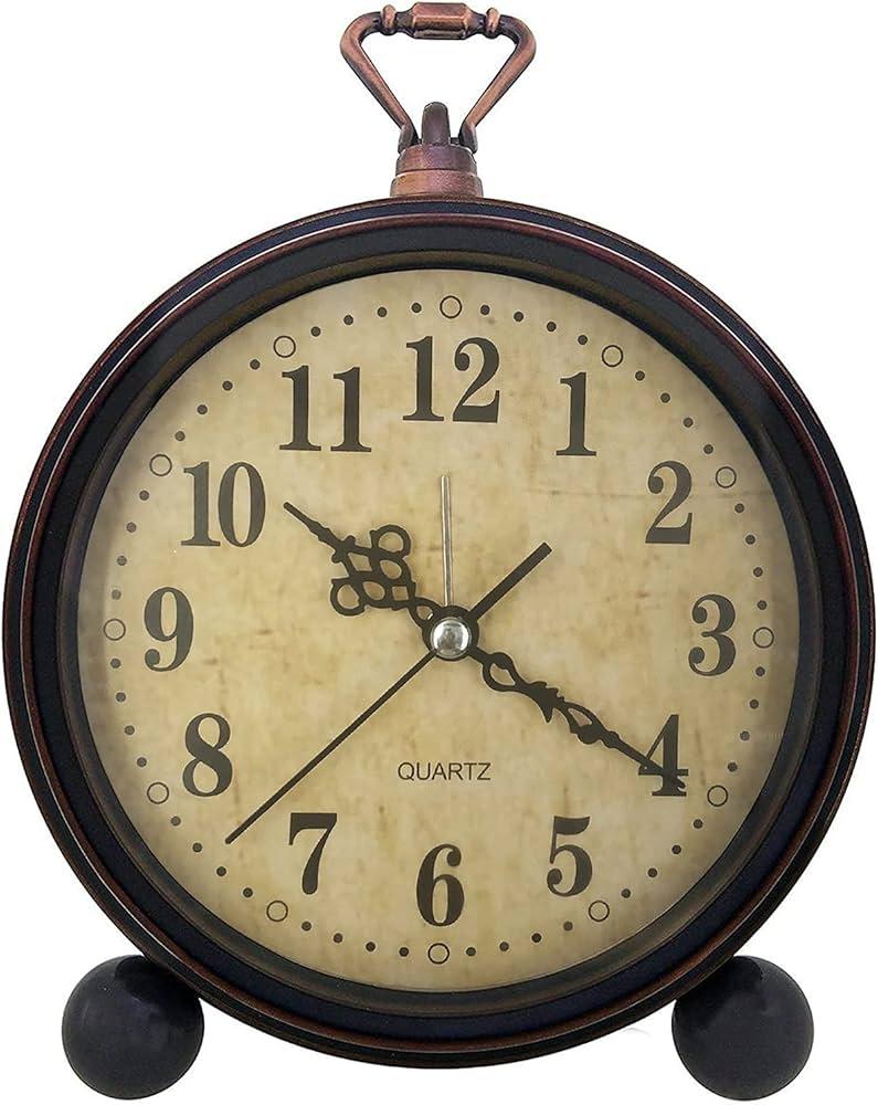 5 Inch Vintage Retro Analog Alarm Clock, Super Silent Non-Ticking Battery Operated Small Clock for Desk,Bedroom,Bedside,Living Room,Gift Clock