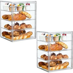 SANKEU Pastry Display Case, Bread Box for Kitchen Countertop, 4 Layers Detachable Clear Bread Storage with Magnetic Door Bakery Pastry Display 15.5x11.4x9.8,2 Pack