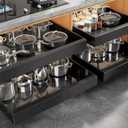 4 Pack Expandable (15.1"-26.3") Pull Out Cabinet Organizer 21" Deep With Raising Pad for Framed Cabinets,Upgrade 3 Slide Rails Slide Out Drawers,No Drill Roll Out Shelves Adhesive,Black