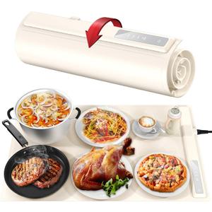 Food Warming Mat - Fast & Full Surface Heating, Silicone Heat Pad with 3 Adjustable Temperature Settings for Buffets Parties, Rollable Electric Warming Tray,Kitchen Heated Plate,Countertop Food Warmer (Beige)