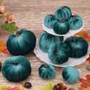 12pcs Artificial Velvet Faux Pumpkins Halloween Handmade Crafts Fabric Foam Fall Harvest Table Centerpiece Party Thanksgiving Decorative Teal