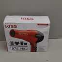 KISS 1875 Watt Pro Tourmaline Ceramic Hair Dryer, Styling Edition, 3 Heat Settings, 2 Speed Settings, Cool Shot Button, 7 Blow Dryer Accessories Included, Red, 8-Piece Set