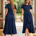 BeryLove Women Formal Party Dress Flutter Short Sleeve Wedding Cocktail Long Evening Dress (Blue, M)